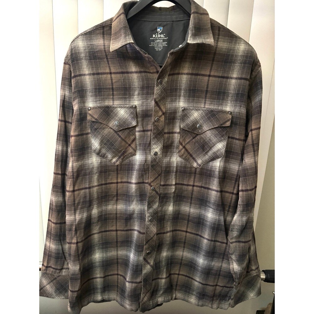 Men’s Kuhl Plaid Flannel Pearl Snap Button Down Shirt Size Large
